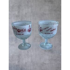 2 Vtg Las Vegas Casino Souvenir 14oz Goblet Stardust Dunes Sands MGM Grand PAIR